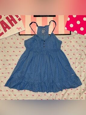 VS PINK VINTAGE Y2K BABYDOLL CAMI TA K TOP BLUE WHITE POLKA DOT DOG PUP LOGO HTF
